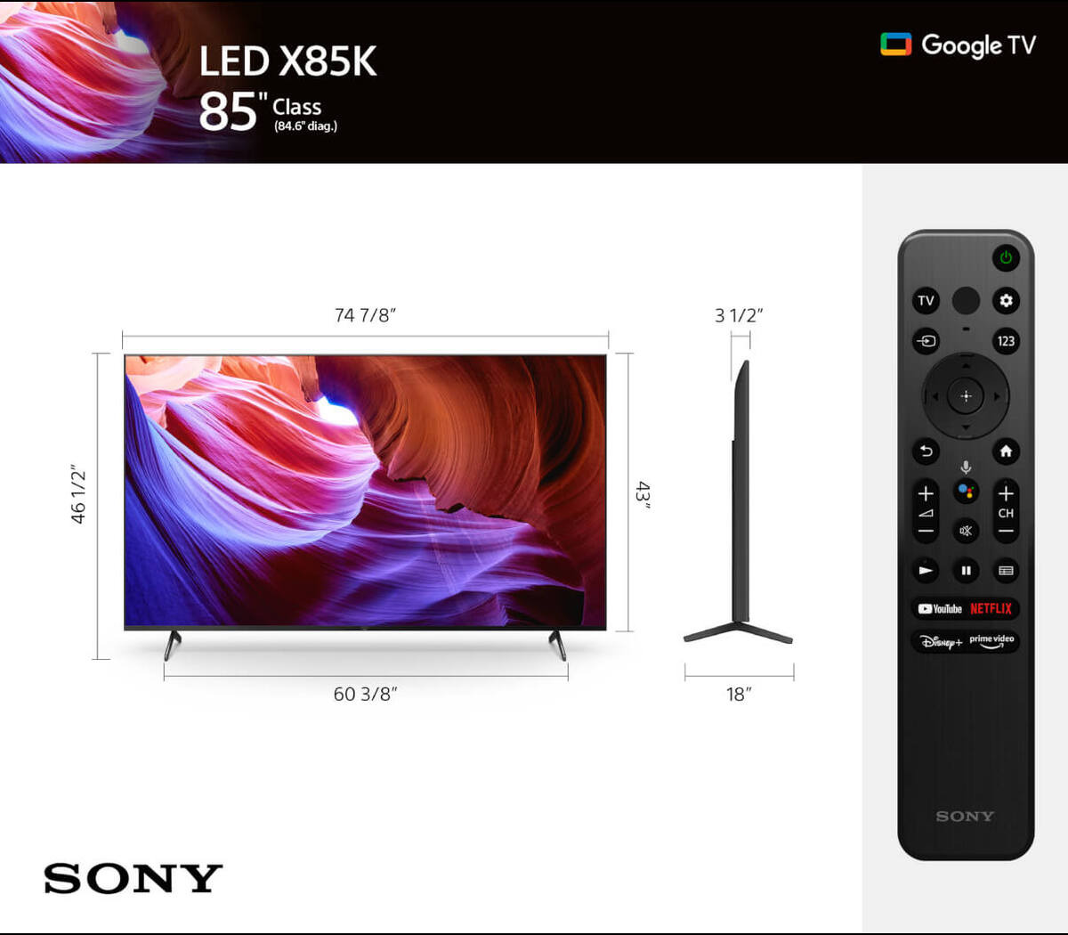 Sony | 85” Class X85K 4K HDR LED TV with Google TV (2022)