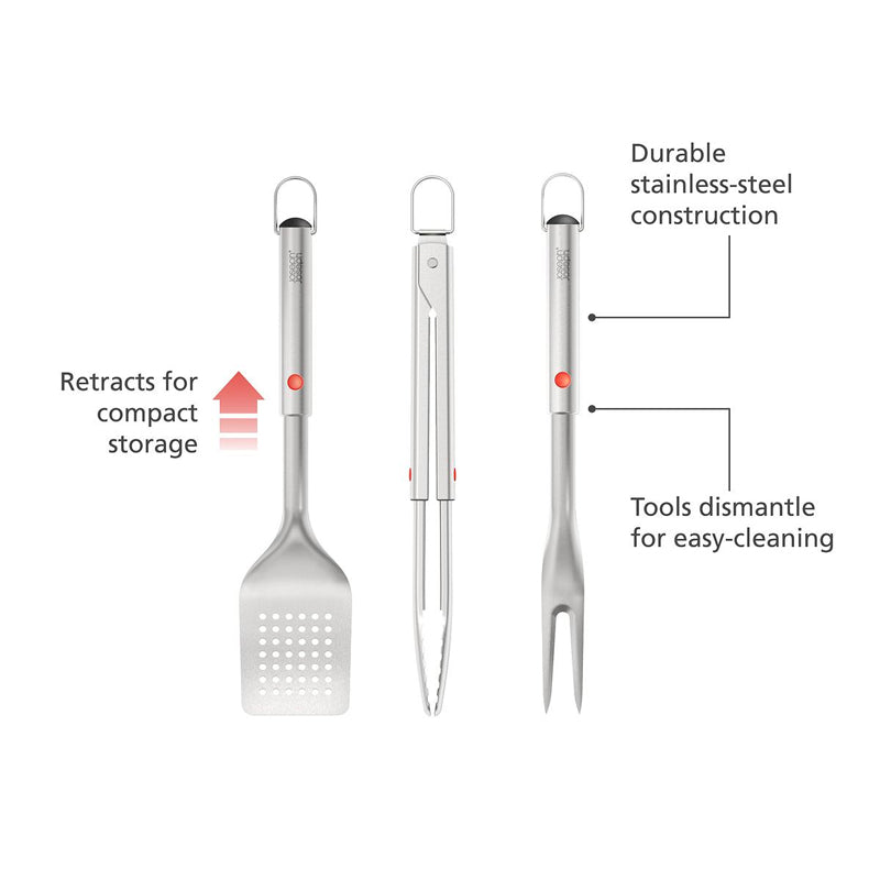 Joseph Joseph GrillOut™ 3-Piece Stainless-Steel BBQ Turner, Tongs & Fork Set