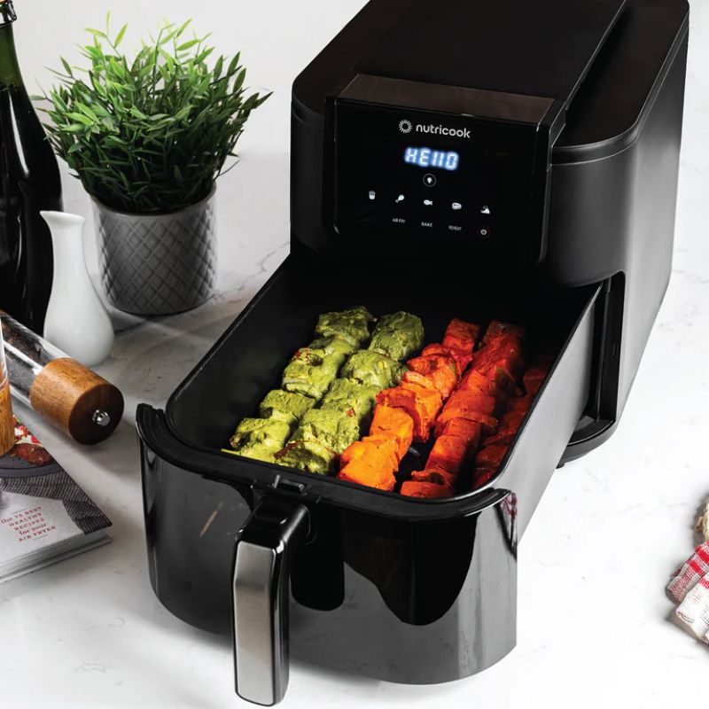 Nutricook Air Fryer Slim, 5L, 1.4 KGs, Large Basket, Space-Saving Slim Design, Air Fry, Bake, Reheat, with 5 Presets, Clear Window & Light, AFS100, Black, 1500 Watts, 2 Years Warranty