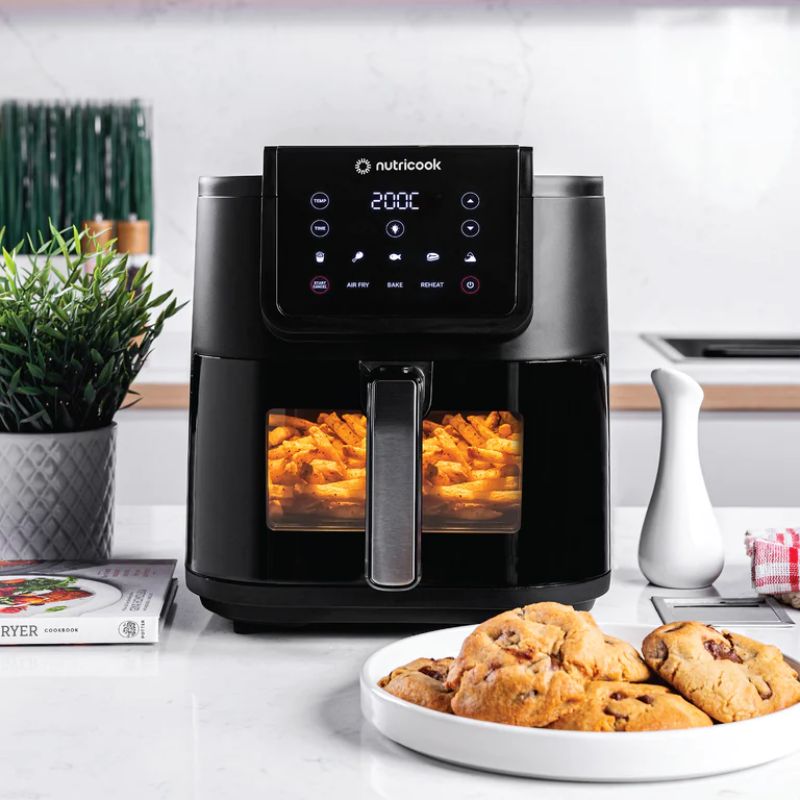 Nutricook Air Fryer Slim, 5L, 1.4 KGs, Large Basket, Space-Saving Slim Design, Air Fry, Bake, Reheat, with 5 Presets, Clear Window & Light, AFS100, Black, 1500 Watts, 2 Years Warranty