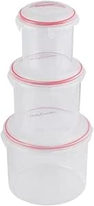 Betty Crocker Cylinder Storage Container Set,Transparent & Red,3 Piece ,700/1500/3000Ml