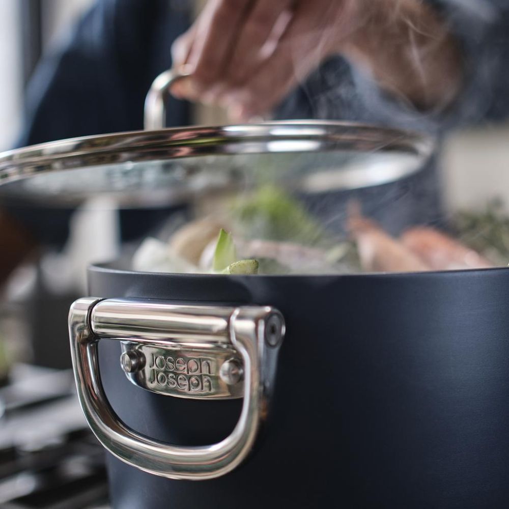 Joseph Joseph Space Folding Handle Ceramic Non-stick 25cm Blue Stock Pot & Lid