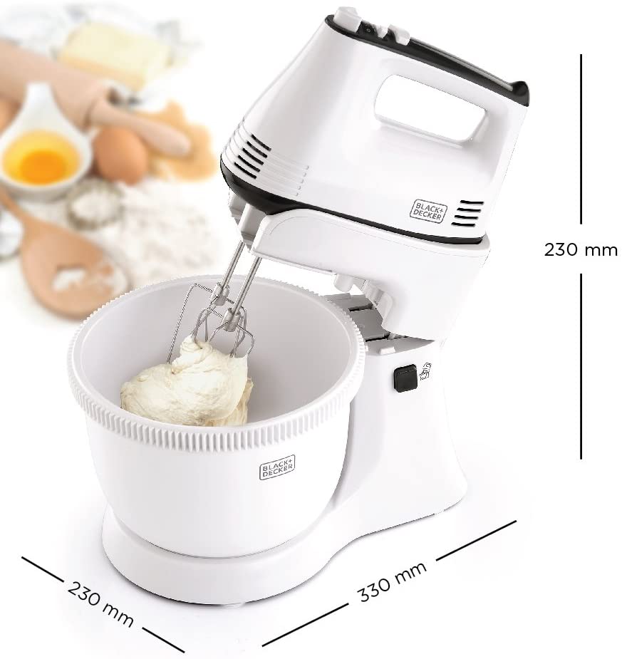 Black & Decker 300w 5 Speed Multifunction Bowl And Stand Mixer, White