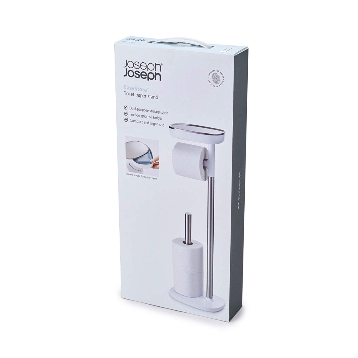 Joseph Joseph EasyStore Butler Toilet Paper Holder Stand and Spare Roll Storage with Shelf and Drawer, Stainless Steel