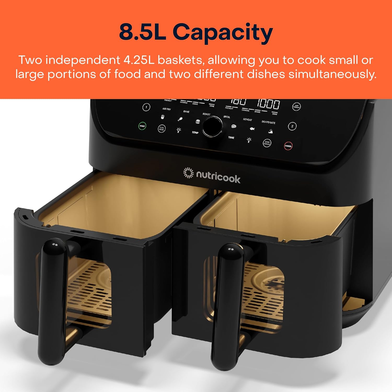 Nutricook Air Fryer Duo 2 Vision with Clear Window and Internal Light, 8.5L