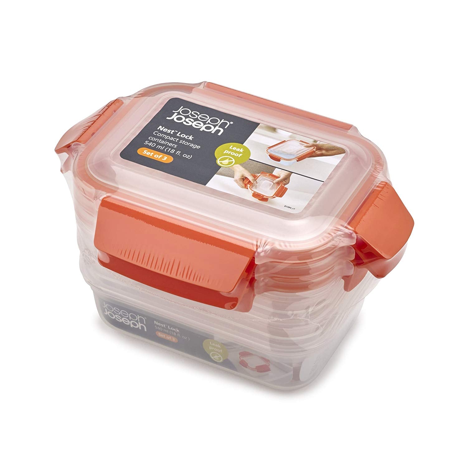 Joseph Joseph Nest Lock 3-Piece Storage Container Set (3 x 540ml) - Orange