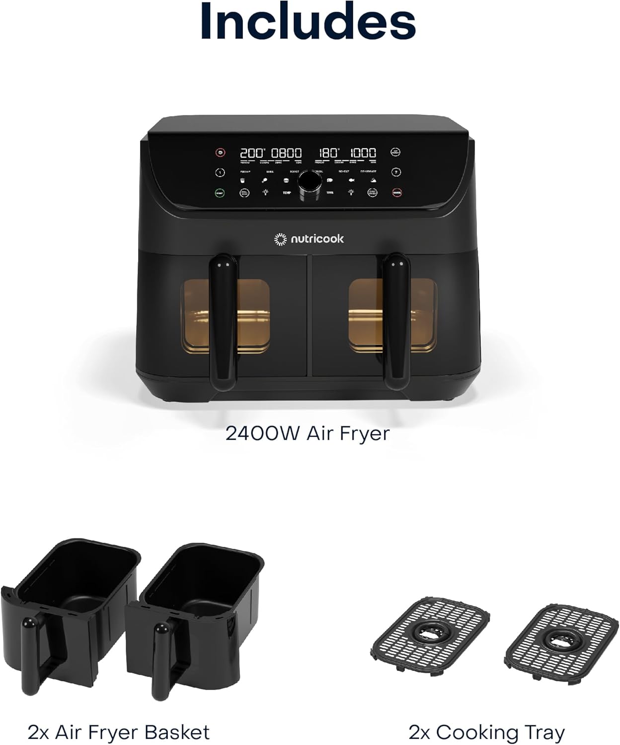 Nutricook Air Fryer Duo 2 Vision with Clear Window and Internal Light, 8.5L