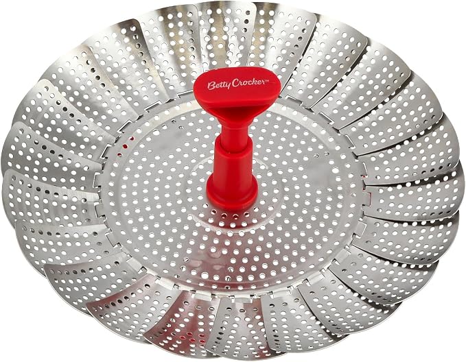 Betty Crocker Stainless Steel Steamer, 18 cm Size, Red/Silver