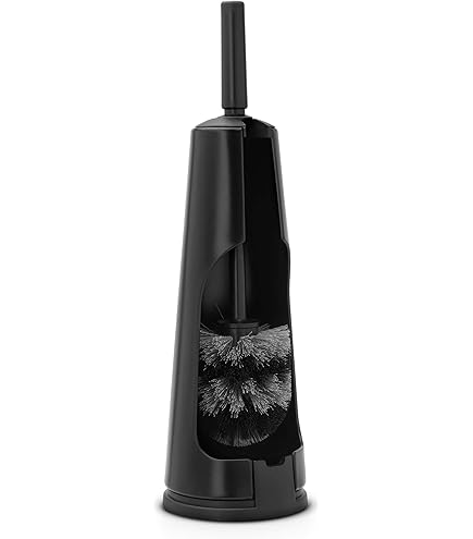 Toilet Brush & Holder - Hygienic Brush - Cleans Under the Rim - Non-Scratching Base - Corrosion Resistant - Bathroom Accessory - Matt Black - 42x12x12cm