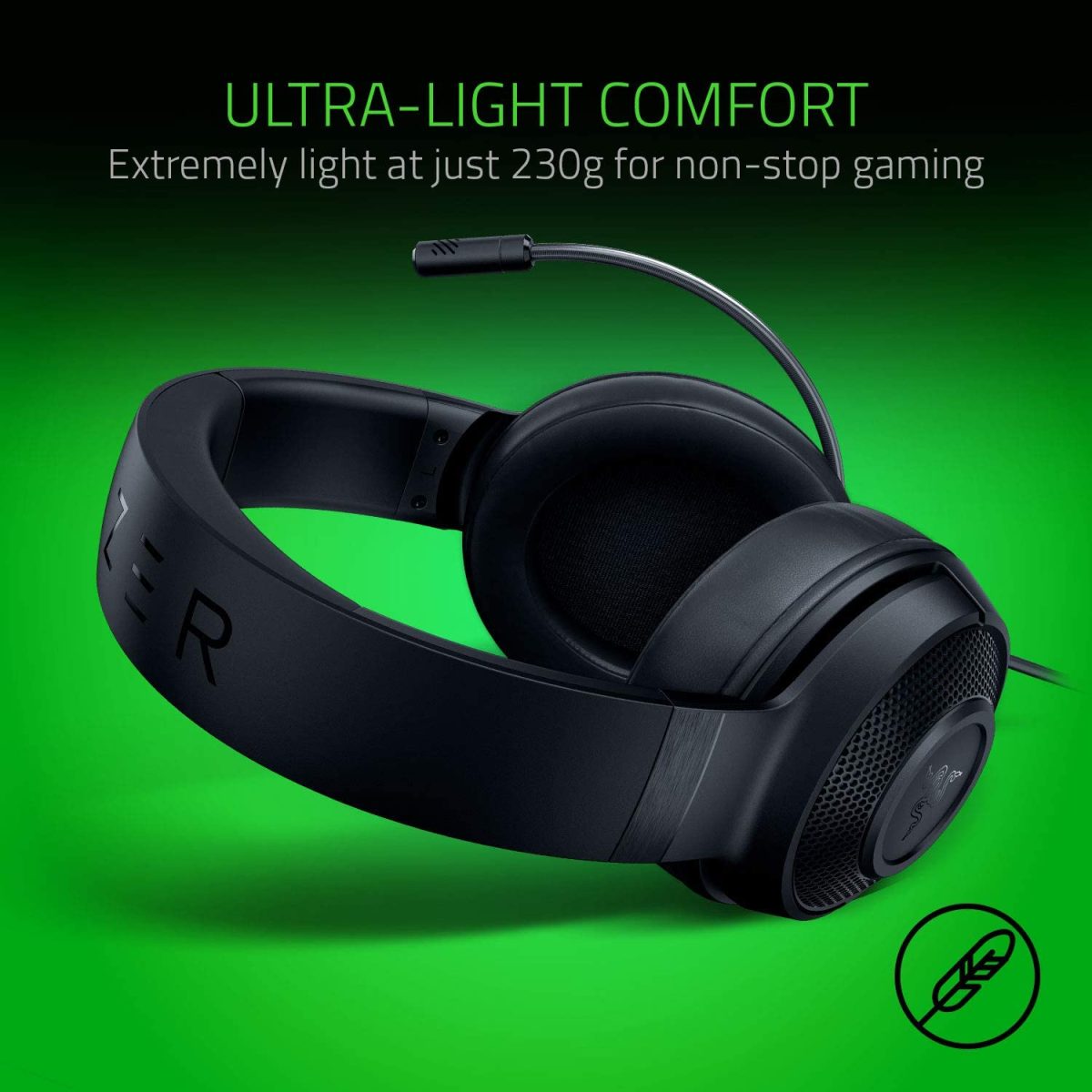 Razer Kraken X Lite Ultralight Gaming Headset: 7.1 Surround Sound - Black