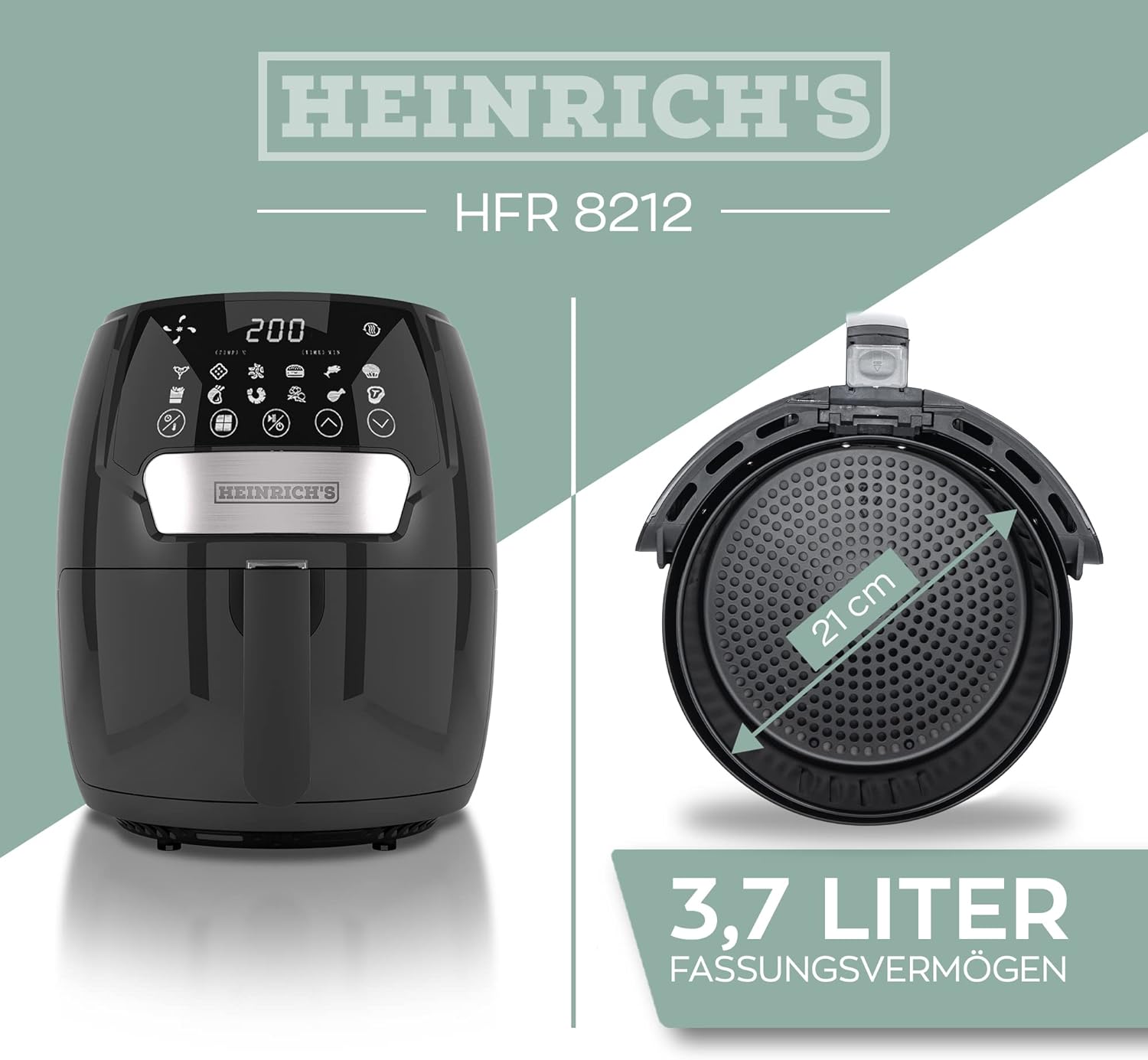 Heinrich's Hot Air Fryer Airfryer with Digital LED Display 3.7 L, Touch