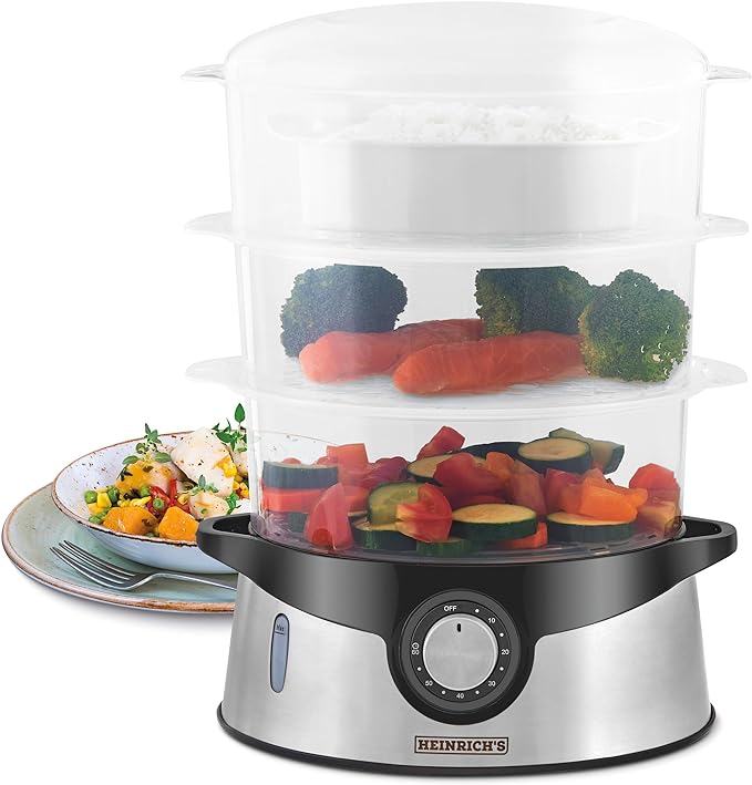 Heinrich's Steam cooker 3-Layer (800 W) 9L Stainless Steel – BPA-Free – HDA 8501