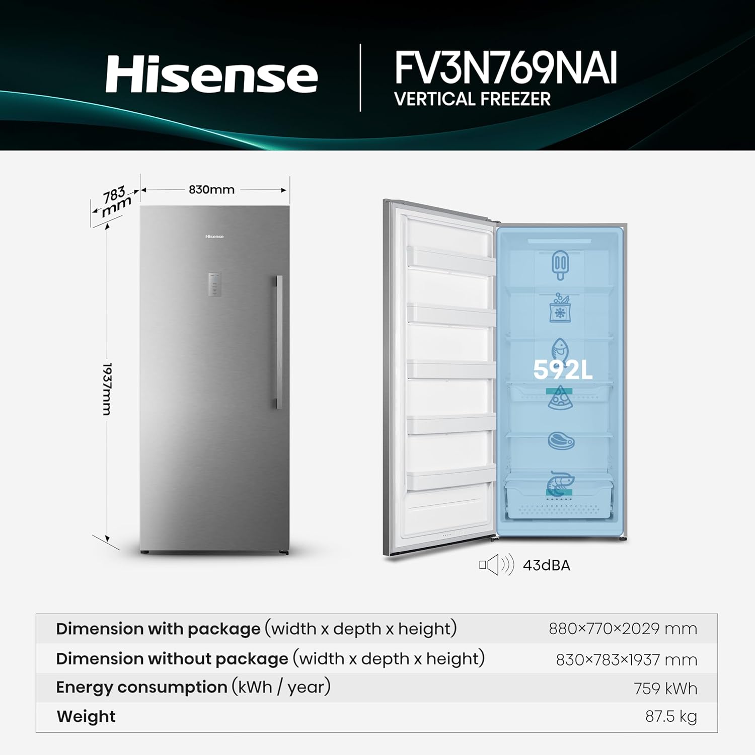 Hisense FV3N769NAI 529L Freezer
