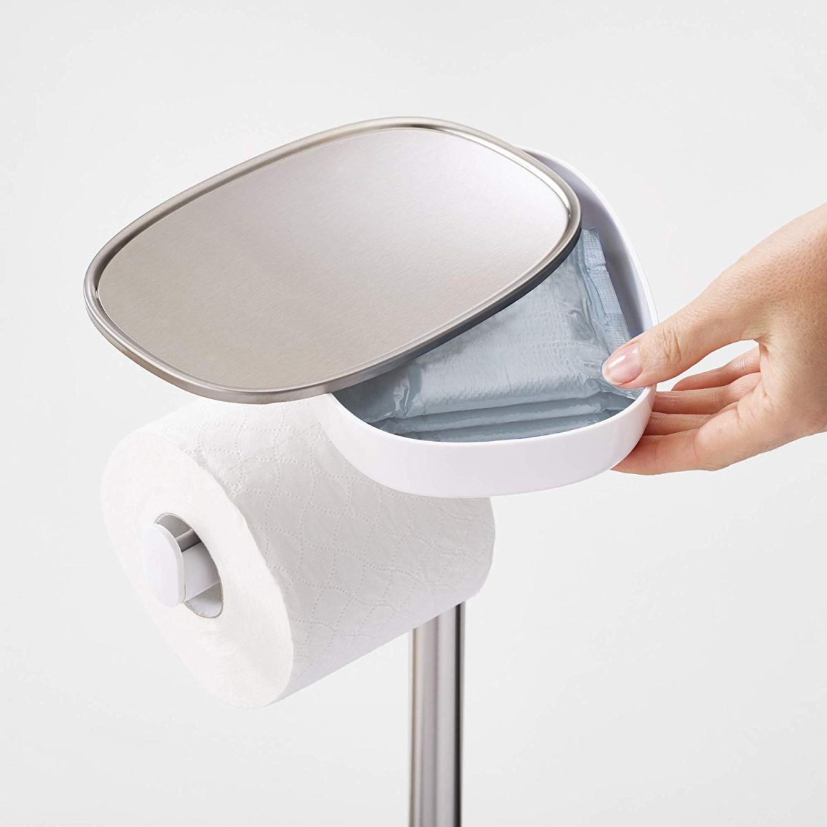Joseph Joseph EasyStore Butler Toilet Paper Holder Stand and Flex Toilet Brush with Shelf and Drawer, Stainless Steel