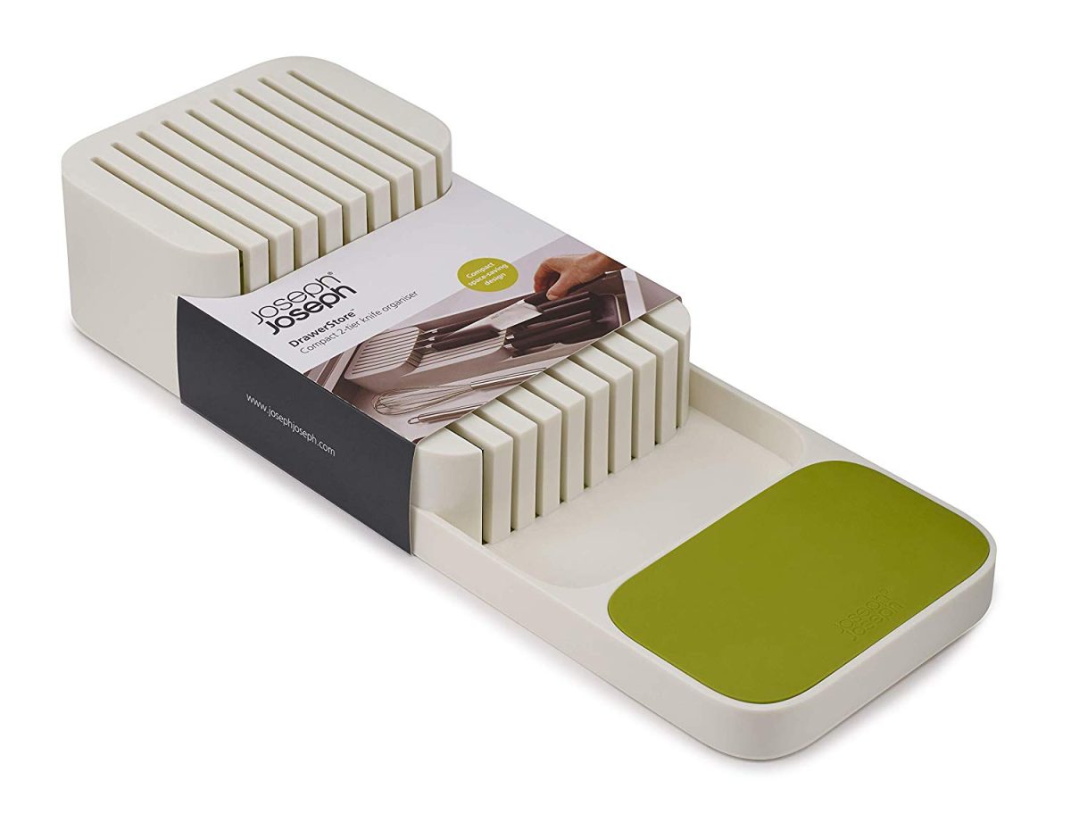 Joseph Joseph DrawerStore Kitchen Drawer Organizer Tray for Knives Knife Block White/Green
