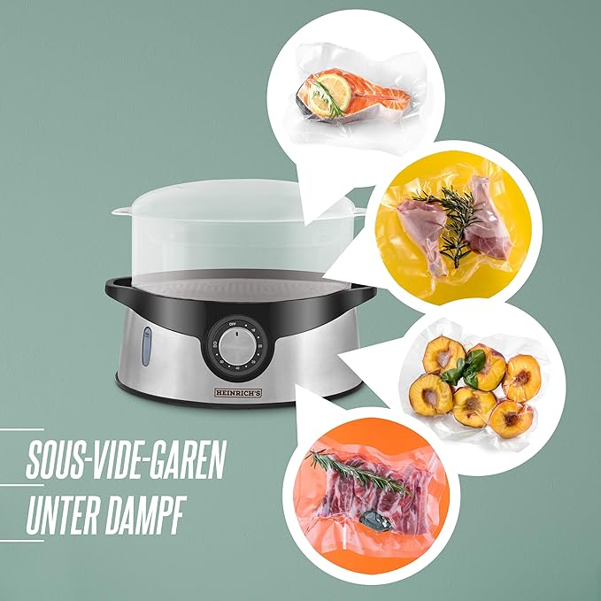 Heinrich's Steam cooker 3-Layer (800 W) 9L Stainless Steel – BPA-Free – HDA 8501