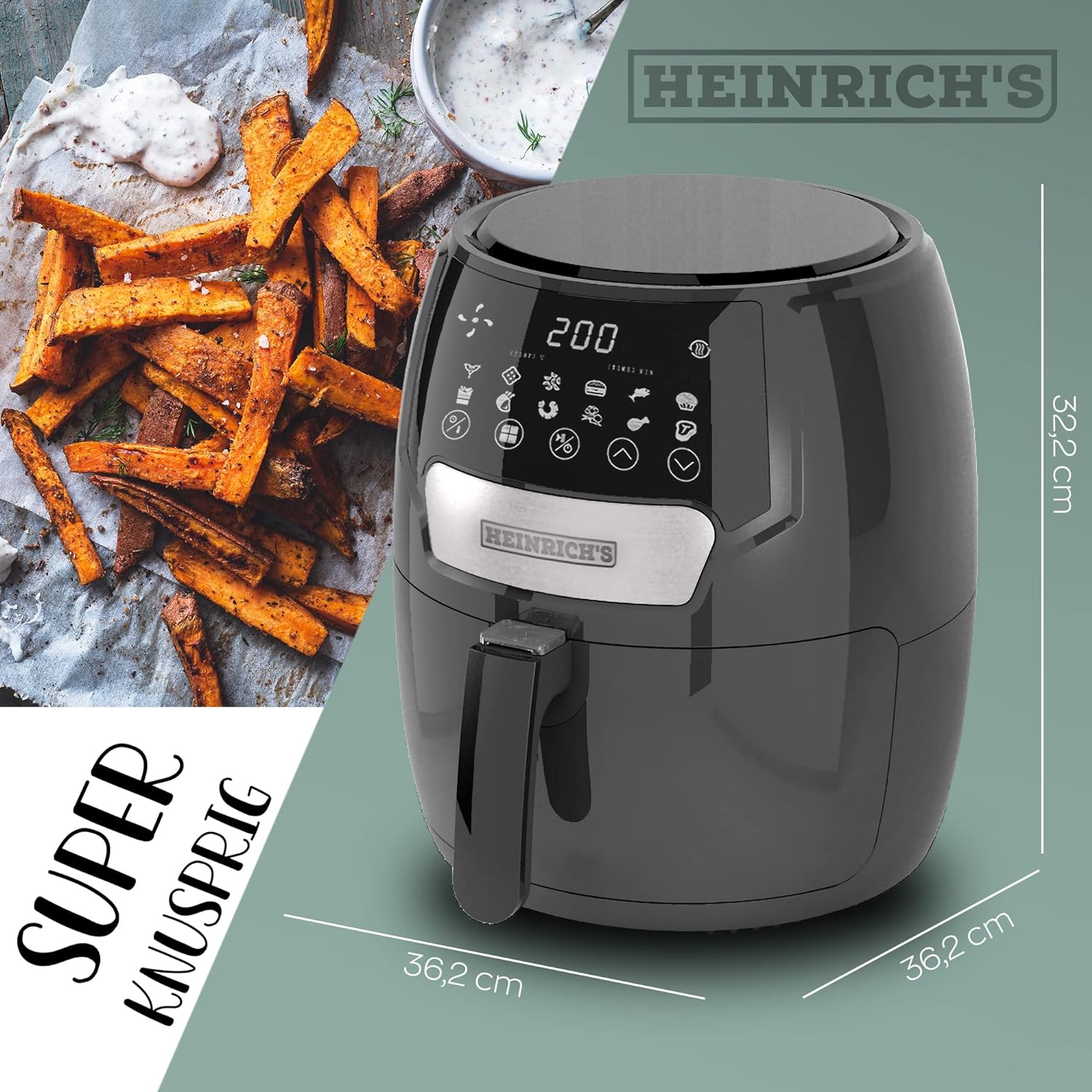 Heinrich's Hot Air Fryer Airfryer with Digital LED Display 3.7 L, Touch
