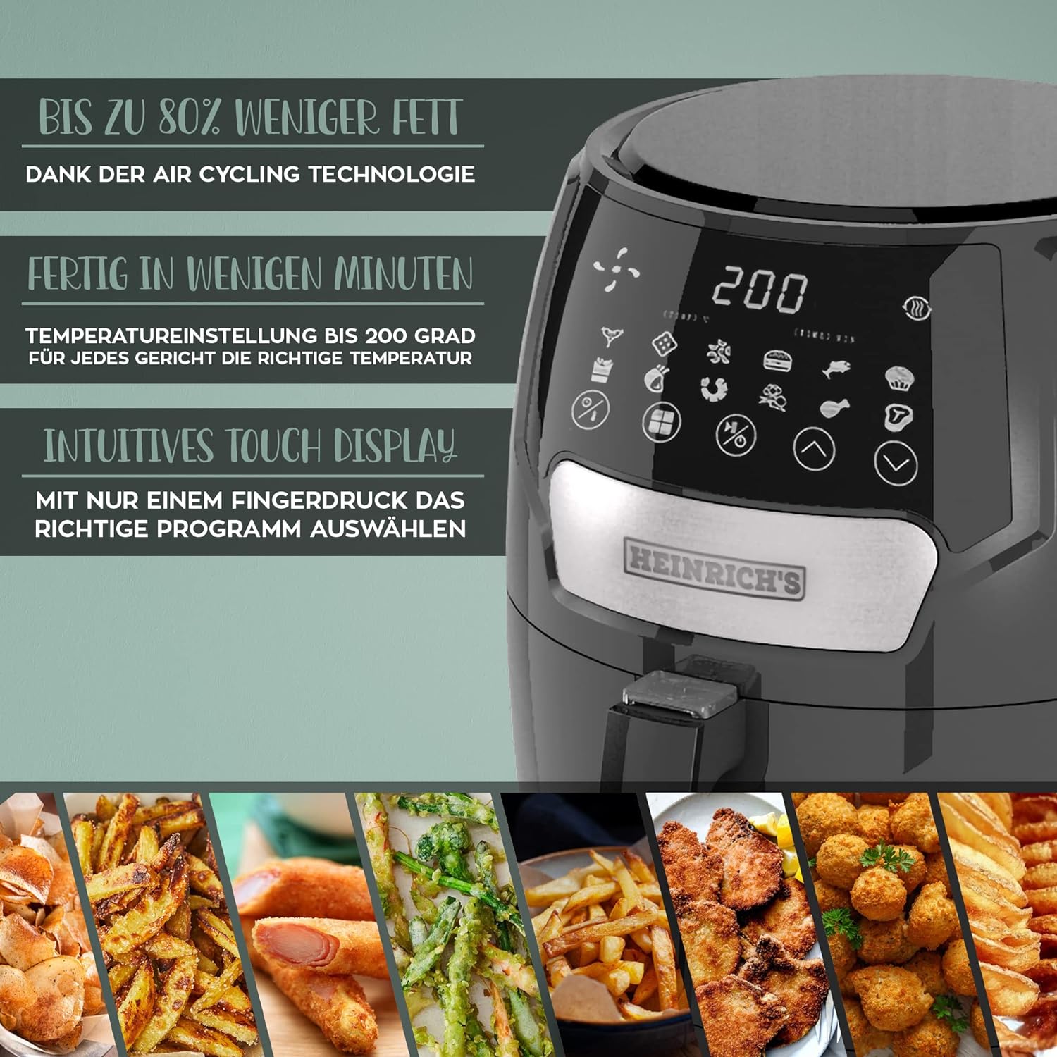 Heinrich's Hot Air Fryer Airfryer with Digital LED Display 3.7 L, Touch
