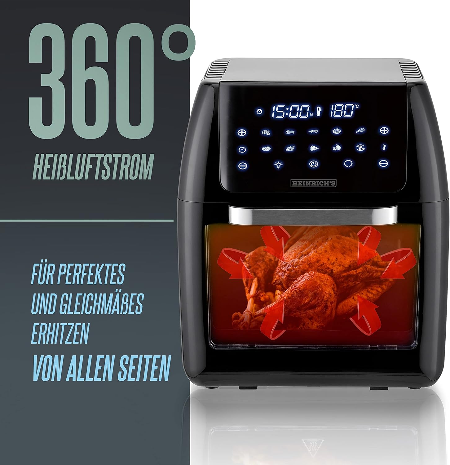 Heinrich's 12 Liter Hot Air Fryer Stainless Steel with Digital LED Display LCD Touch Display