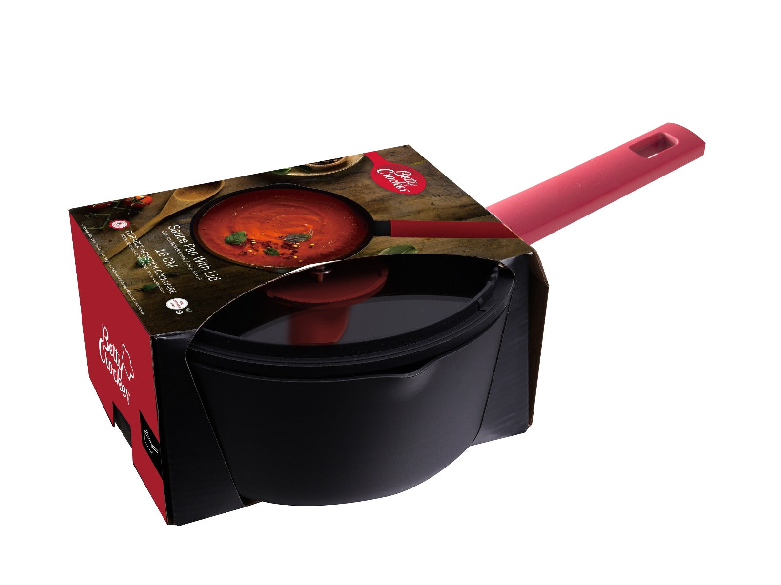 Betty Crocker Forged Aluminum Sauce Pan And Lid Black/Red 16Cm Thickness 2.6Mm