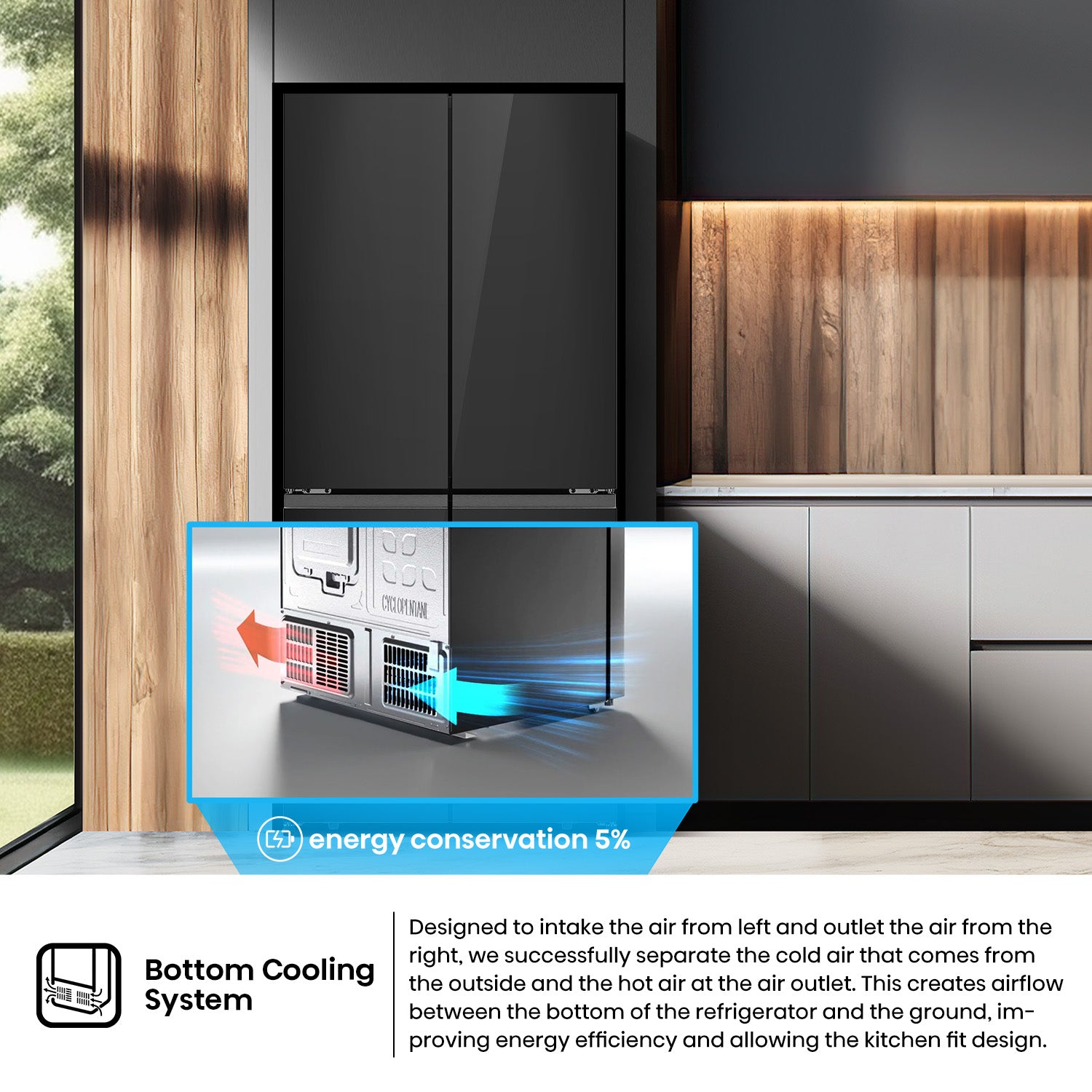 Hisense RQ5G470SBB3 – Cross Door American 457L Freezer Fridge, My Fresh Choice, Dual-Tech Cooling, Bottom Cooling System, Black Glass, 1 Year Full & 5 Years Compressor Warranty