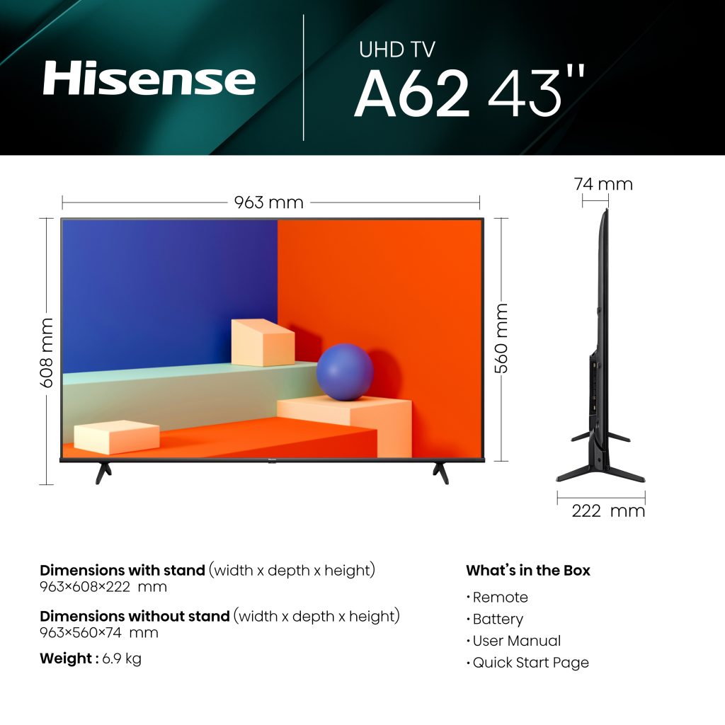 Hisense 43A62KS 4K Ultra HD Vidaa Smart TV 43"
