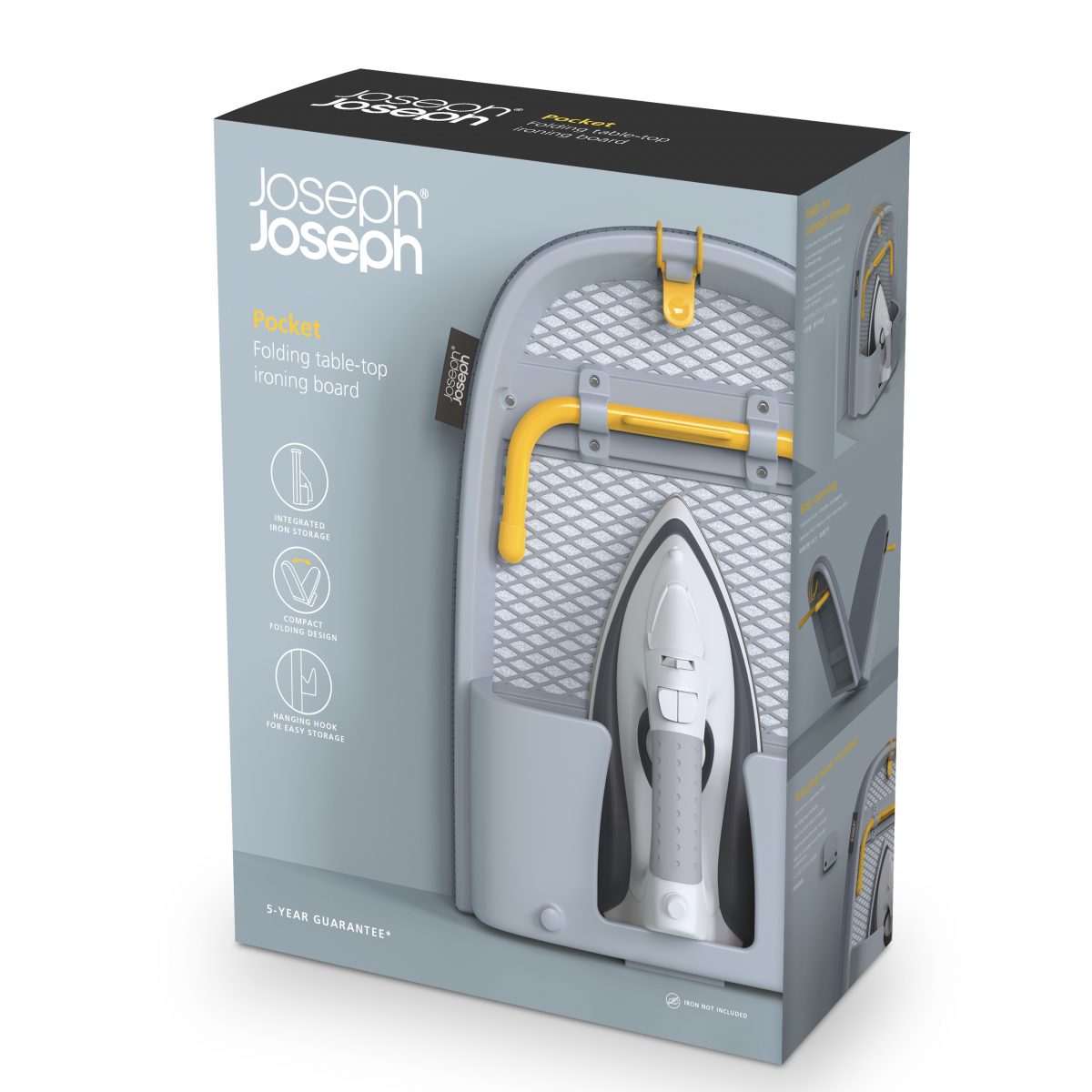 Joseph Joseph Pocket Plus Folding Ironing Board with Advanced Cover Grey Yellow