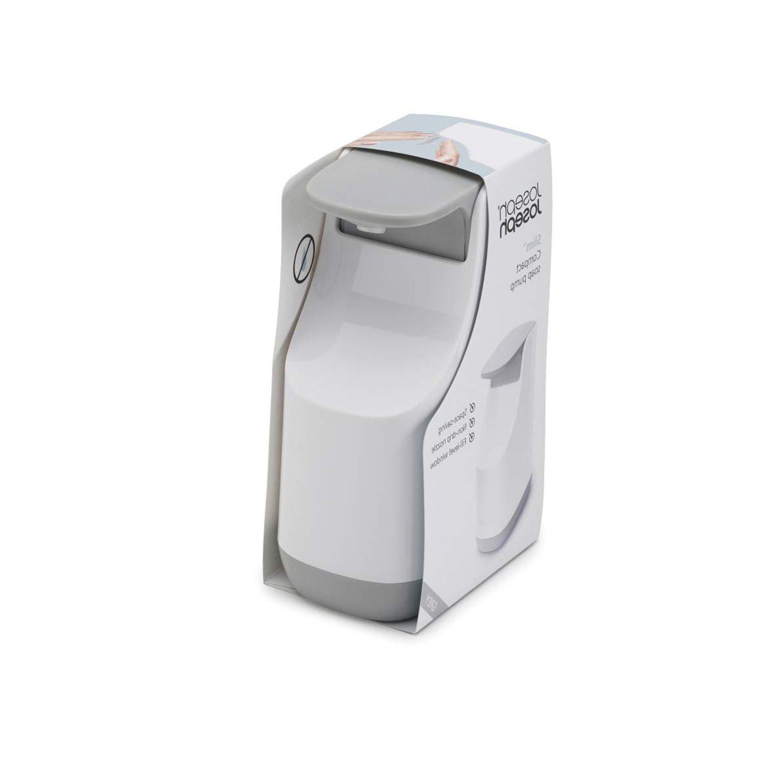 Joseph Joseph Slim Compact Soap Dispenser with Non-Drip Nozzle, Gray