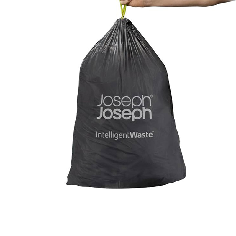 Joseph Joseph IW4 Compaction Heavy Duty General Waste Bags with Tie Tape Drawstring Handles - Pack of 20, Black, 50 Litres