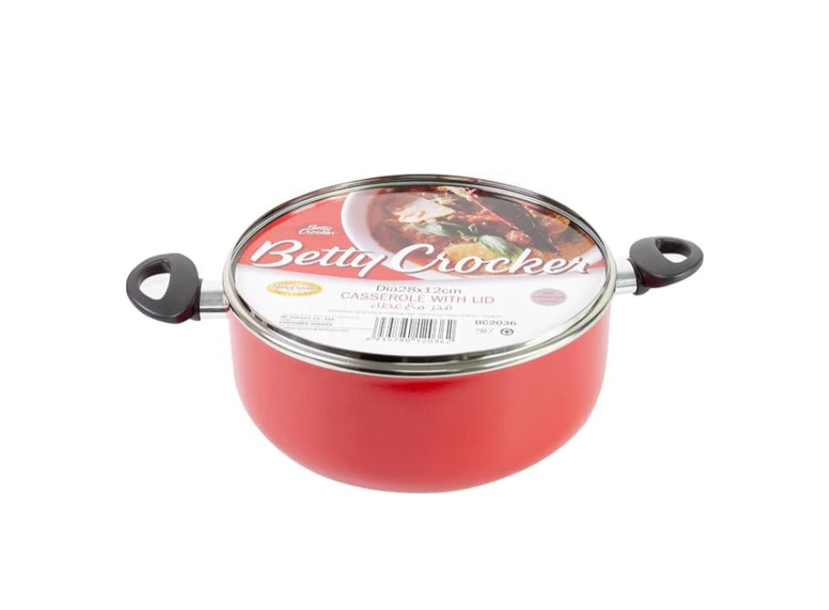 Betty Crocker Teflon Casserole And Lid,Red/Black,28Cm Thickness 2.5Mm (Copy)