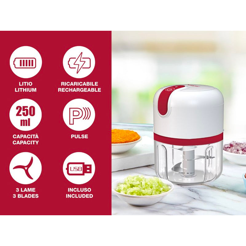 Beper, Usb Rechargeable Food Chopper P102ROB050, Red