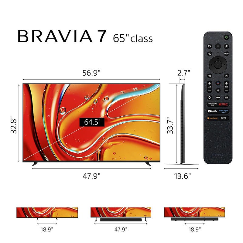 Sony 65 Mini LED QLED 4K Ultra HD TV BRAVIA 7 Smart Google TV with Dolby Vision HDR, Exclusive Ps5 Features, (K-65XR70) 2024 Model