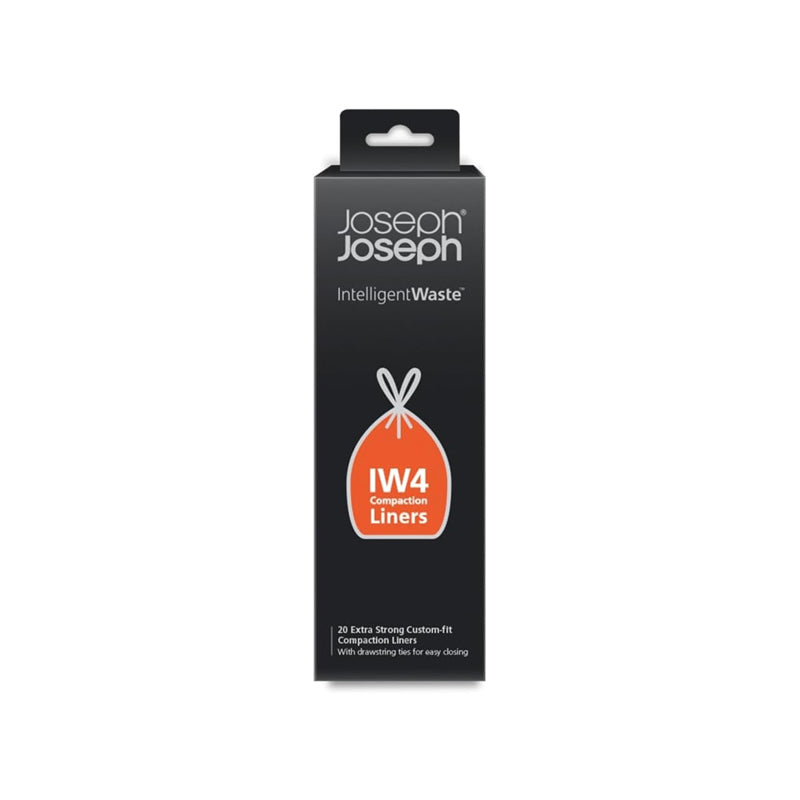 Joseph Joseph IW4 Compaction Heavy Duty General Waste Bags with Tie Tape Drawstring Handles - Pack of 20, Black, 50 Litres
