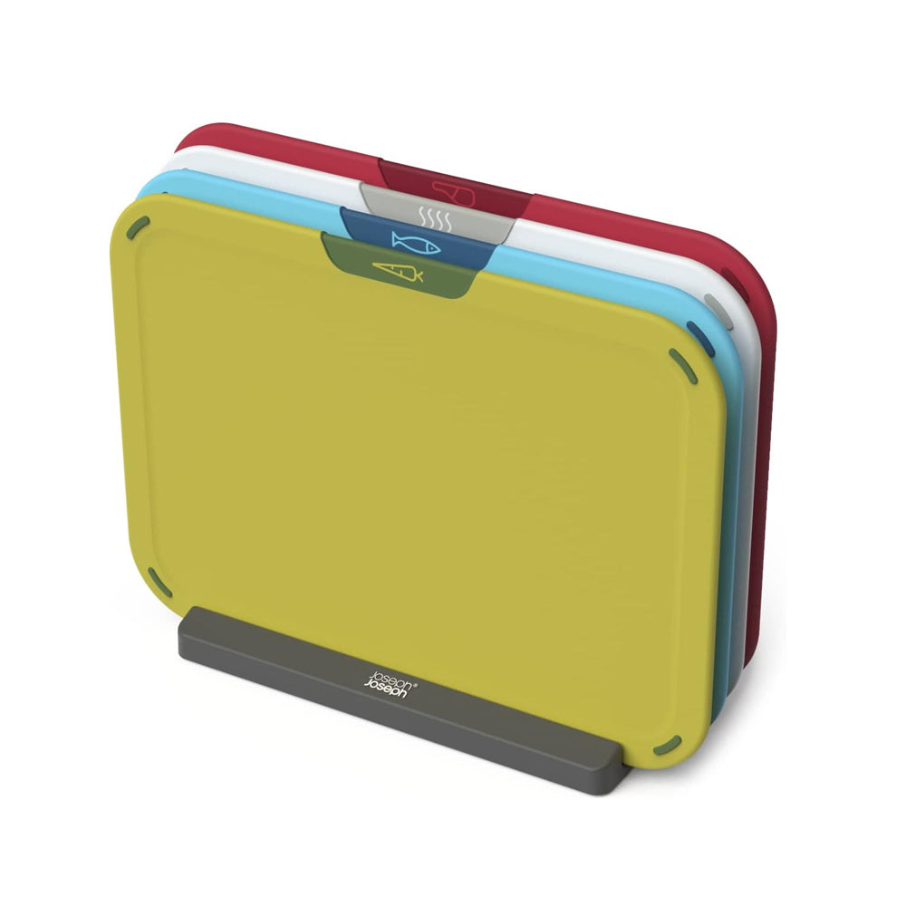 Joseph Joseph Duo Icon 4-piece colour coded Cutting Board Set with Storage Stand, Multicolour