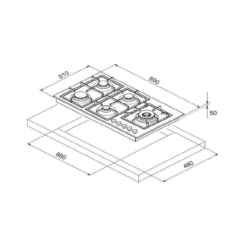 Flora FLBH12-CTSF-FQ95X Built In hob 90cm Stainless steel.
