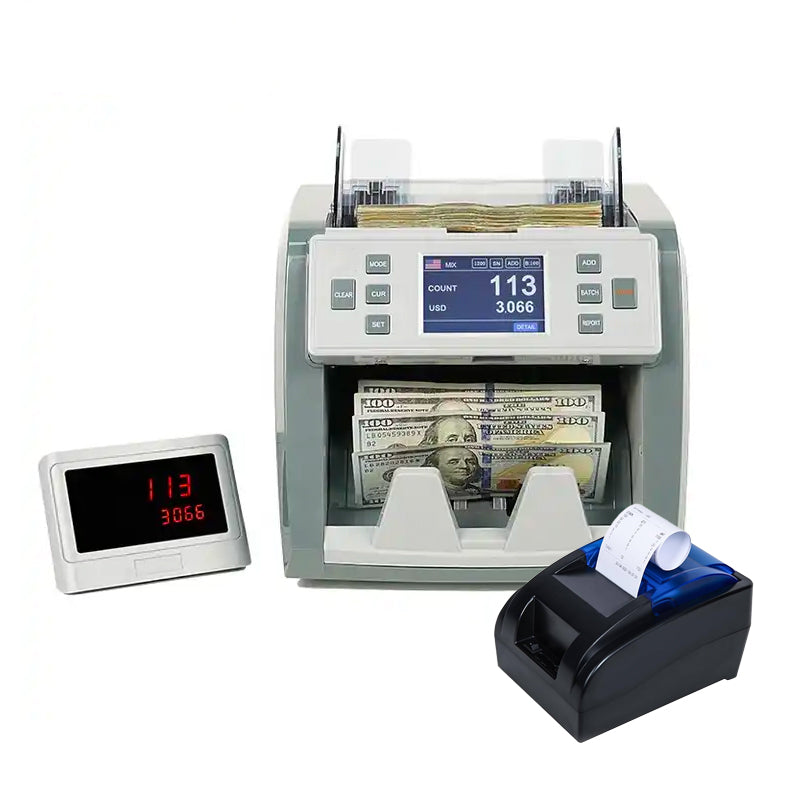 Money Counter Note Counting Machine CP20 + Free Printer & Remote Display