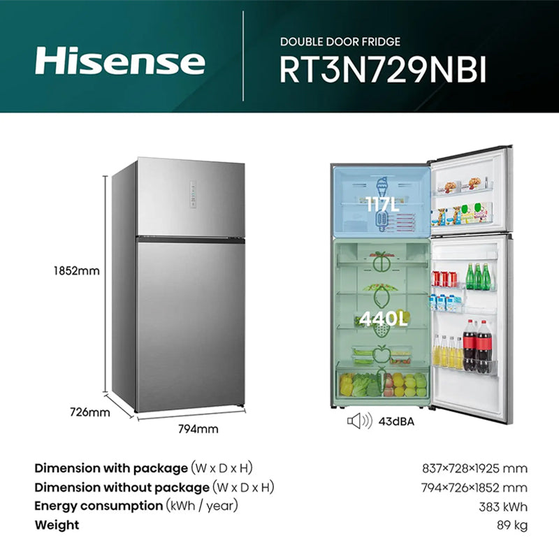 Hisense Top Mount Refrigerator 729 Litres RT3N729NBI