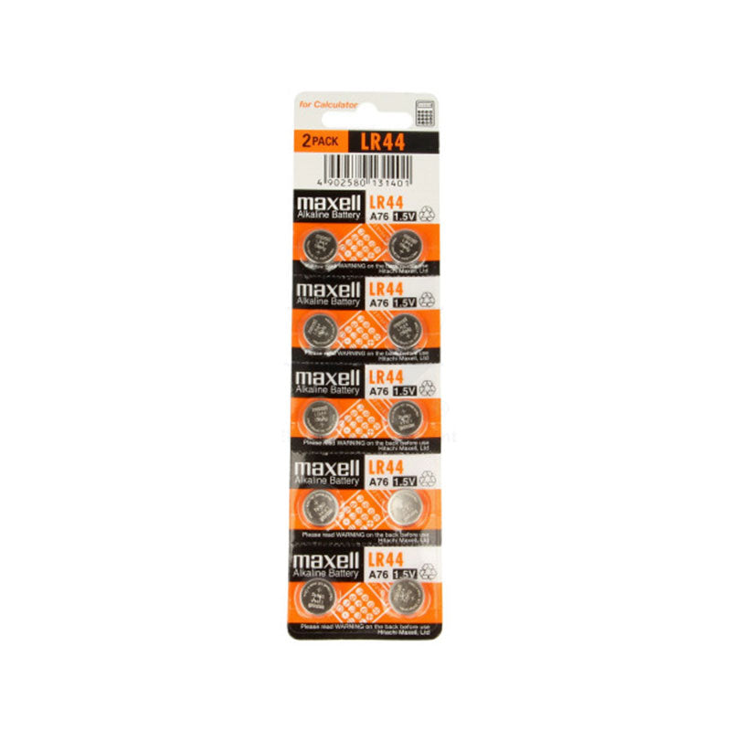 Maxell Alkaline Coin Battery, LR44, Pack of 10