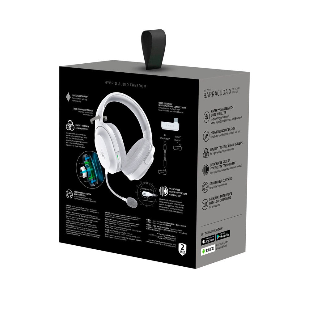 Razer - Barracuda X 2022 Edition Wireless Stereo Gaming Headset for PC, PS5, PS4, Switch, and Mobile - Mercury White
