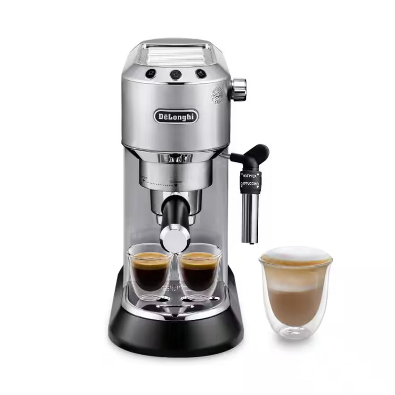 De'Longhi Dedica Pump Espresso Manual Coffee Machine | Cappuccino, Latte Macchiato With Milk Frother Silver