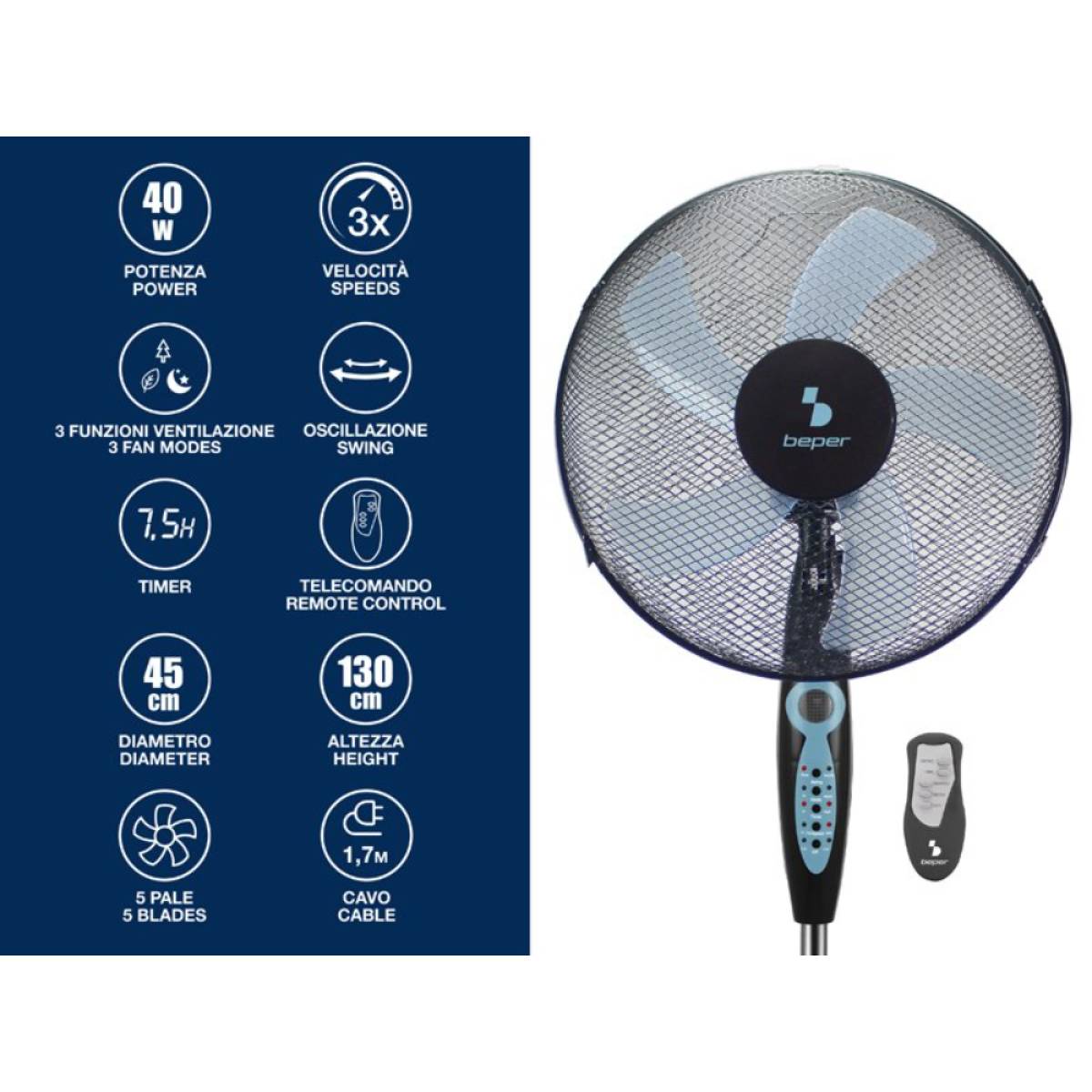 Beper Pedestal Fan With Remote Control, P206ven131