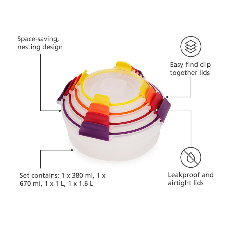 Joseph Joseph Nest Lock 4-Piece Multicolour Round Food Container Set