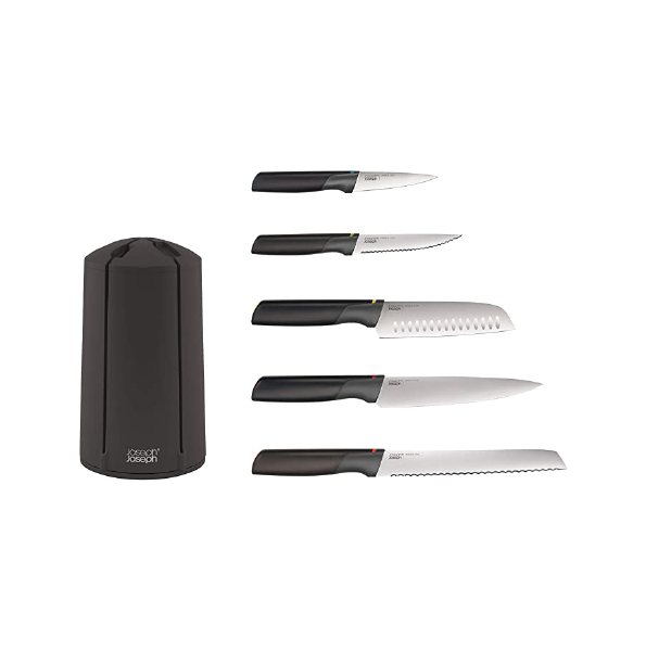 Joseph Joseph Elevate Knives Carousel Knife Set with Rotating Storage Stand, 6-piece, Black
