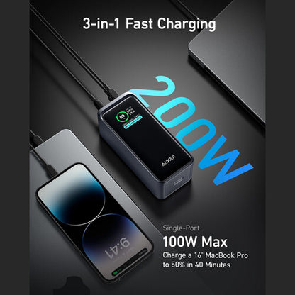 Anker 3-Port 200W Power Bank with LCD Screen (20,000mAh, Black)