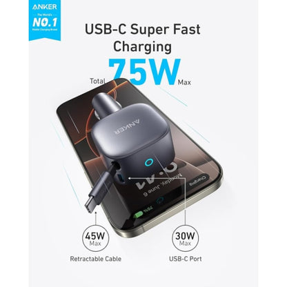 Anker Nano Car Charger 75W USB-C Port Built-In Retractable