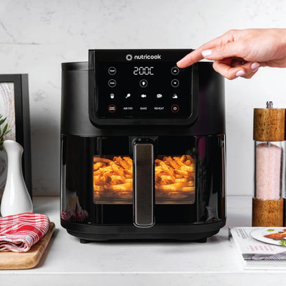 Nutricook Air Fryer Slim, 5L, 1.4 KGs, Large Basket, Space-Saving Slim Design, Air Fry, Bake, Reheat, with 5 Presets, Clear Window & Light, AFS100, Black, 1500 Watts, 2 Years Warranty