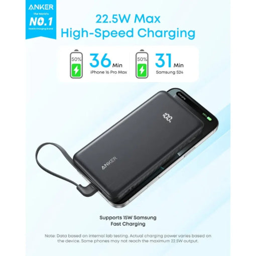 Anker Zolo Power Bank 10K, 22.5W, Built-In USB-C BLK