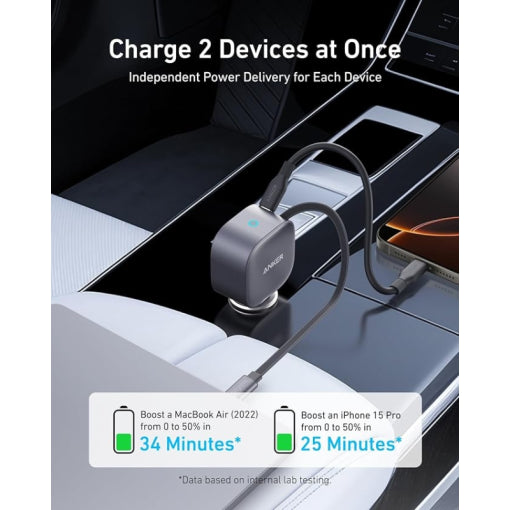Anker Nano Car Charger 75W USB-C Port Built-In Retractable