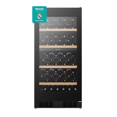 Hisense RW3N230GALF- 108 bottle Wine cooler, Dual Temp Zone, Low Noise, Reversible Door, 59.5x59.7x126.2 cm W D H, Black, Warranty