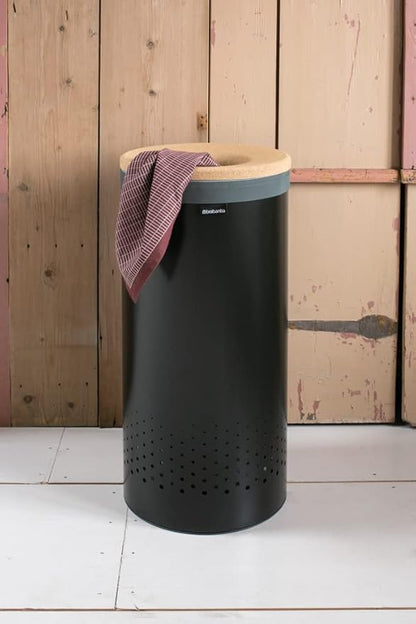 Brabantia  Laundry Hamper with Removable Inner Bag, 9.2 Gallon (35L), Black, 11.8L x 11.8W x 25H centimeters